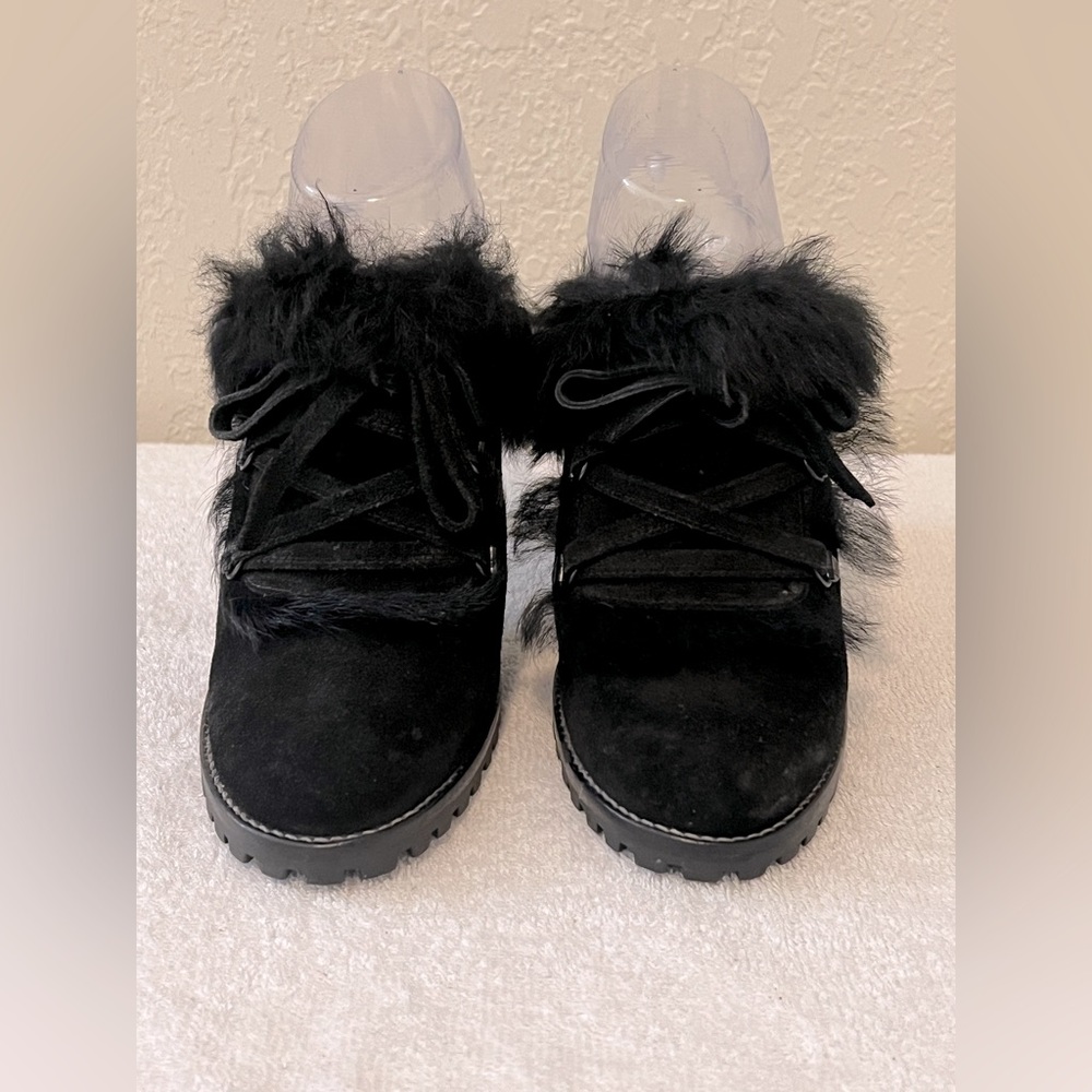 COACH Kristy Black  Suede And Fur Slide On Clogs/Mules Heels Sz 8 B - Picture 2 of 6